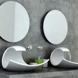 Nowe, nowoczesne umywalki ceramiczne z lustrem, minimalistyczny design. Idealne do łazienki, funkcjonalne i estetyczne rozwiązanie dla każdego wnętrza.