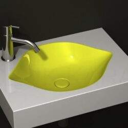 Nowy elegancki umywalka z żywym żółtym wnętrzem i nowoczesnym armaturą, idealna dla łazienek o unikalnym designie.