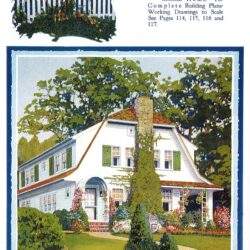 Nowy dom z ogrodem, ilustracja w stylu artystycznym, pełen zieleni i kolorowych kwiatów, przedstawiający przytulny, zabytkowy brytyjski dom z dużym drzewem i warzywnym ogrodem na żywo.