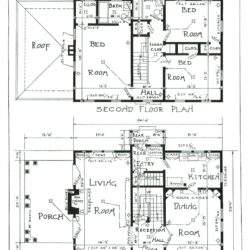 Plan domu, projekt drugiego piętra, układ pokoi i łazienek, rysunek architektoniczny, floor plan, optymalna organizacja przestrzeni domu.