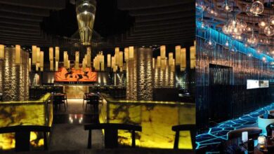 Piekny elegancki wystrój luksusowego klubu nocnego z nowoczesnym oświetleniem i atrakcyjnym designem, idealny na imprezy i eventy optima.