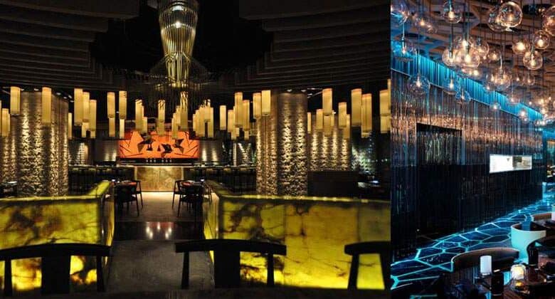 Piekny elegancki wystrój luksusowego klubu nocnego z nowoczesnym oświetleniem i atrakcyjnym designem, idealny na imprezy i eventy optima.