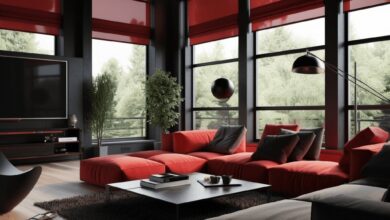 Nowoczesny salon z dużymi przeszkleniami, wygodną sofą i elementami dekoracyjnymi, idealny do relaksu i spotkań w harmonii z naturą, oferując komfort i styl.