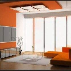 Nowoczesne, minimalistyczne wnętrze salonu z dużymi oknami, stylową sofą i eleganckim wyposażeniem, idealne do aranżacji przestrzeni mieszkalnej.