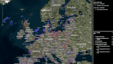 Natura 2000 mapa sieci ochrony przyrody w Europie, obraz przedstawiający zasięg i obszary Natura 2000 w Europie.