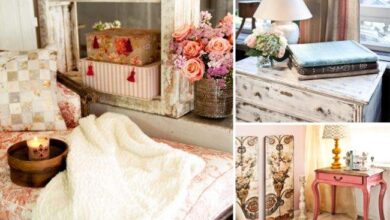 Przytulne wnętrza w stylu shabby chic z kwiatami i rustykalnymi meblami, idealne dla miłośników elegancji i komfortu.