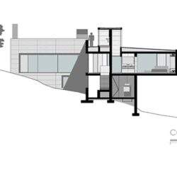Nowa konstrukcja domu na nachylonym terenie, wizualizacja przekroju budynku z elementami nowoczesnego designu, architektura i projekty domów na witrynie PaniDyrektor.pl.