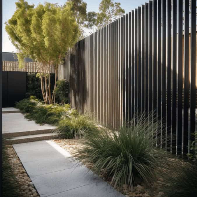 Nowoczesny ogrodowy wystrój z minimalistycznym obramowaniem wzdłuż ścieżki.