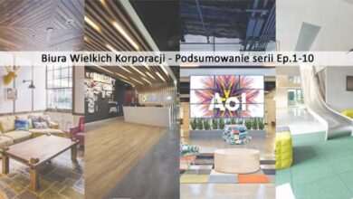Nowe, nowoczesne wnętrza biur wielkich korporacji z unikalnym designem, inspirujące przestrzenie do pracy i współpracy, idealne dla firm szukających kreatywnego i funkcjonalnego otoczenia.
