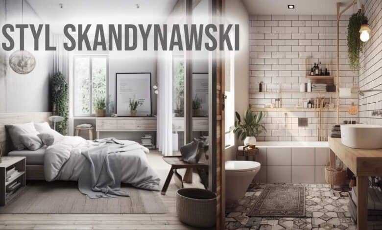 Nowo urządzony, skandynawski styl wnętrza z jasną sypialnią i nowoczesną łazienką, idealne aranżacje do optymalnej przestrzeni mieszkalnej.