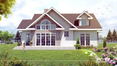 Nowa elegancka architektura domu jednorodzinnego z dużymi oknami i zielonym ogrodem, idealny projekt domu dla rodzin poszukujących komfortu i stylu. Ponadczasowa konstrukcja inspirowana nowoczesnym designem i funkcjonalnością.