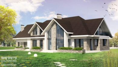 Przestronny nowoczesny dom z dużym ogrodem, energooszczędnym designem, dużymi oknami i funkcjonalnym układem wnętrz, idealny dla rodziny ceniącej komfort i estetykę.