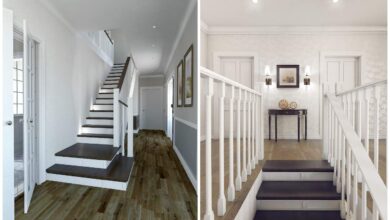 Nowoczesne wnętrza, białe schody z czarnymi detalami, elegancki wystrój, oferta optima, domowe inspiracje, aranżacja wnętrz, stylowe rozwiązania dla domu.