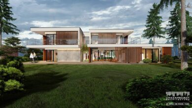 Nowoczesny dom wielorodzinny z dużymi tarasami i zielonym otoczeniem, architektura minimalistyczna, energooszczędny, projekt architektoniczny, projekt domu, dom jednorodzinny, kreacja przestrzeni, urban project architecture, optymalne rozwiązania dla domu, projektowanie wnętrz, funkcjonalność, estetyka.