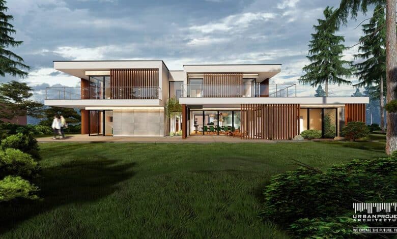 Nowoczesny dom wielorodzinny z dużymi tarasami i zielonym otoczeniem, architektura minimalistyczna, energooszczędny, projekt architektoniczny, projekt domu, dom jednorodzinny, kreacja przestrzeni, urban project architecture, optymalne rozwiązania dla domu, projektowanie wnętrz, funkcjonalność, estetyka.