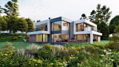 Nowoczesny dom energooszczędny na tle zielonego ogrodu, projekt architektoniczny, design, komfort i luksus, idealny dla optymalnego stylu życia.