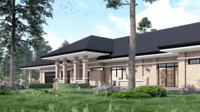 Parterowa willa w preriowym stylu - elewacja ogrodowa