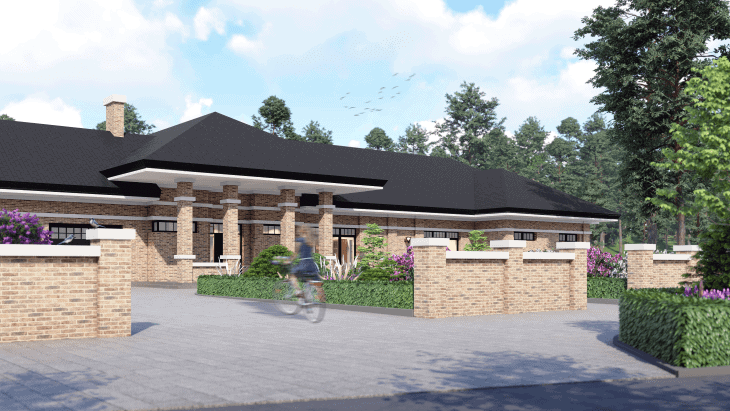Widok na elewację frontową parterowej willi
