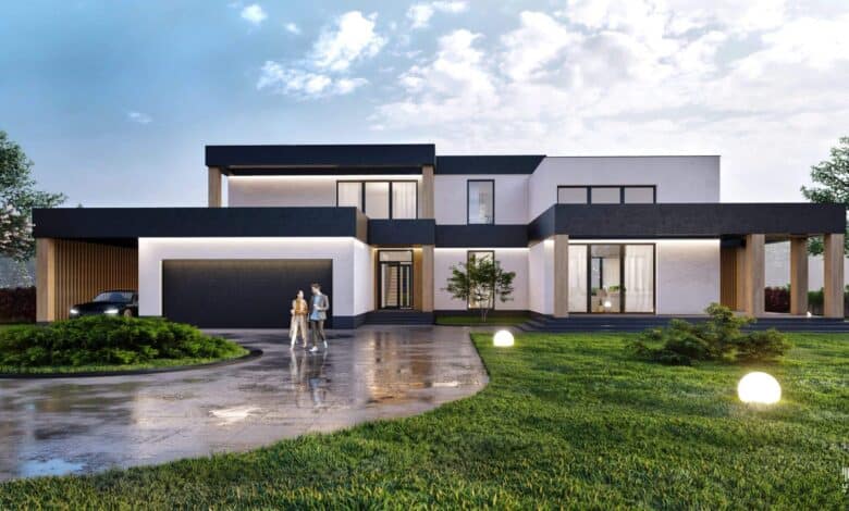 Nowoczesny dom jednorodzinny z dużym ogrodem, energooszczędny i funkcjonalny, idealny dla rodzin ceniących komfort i design, projekt architektoniczny od Panidyrektor.pl.