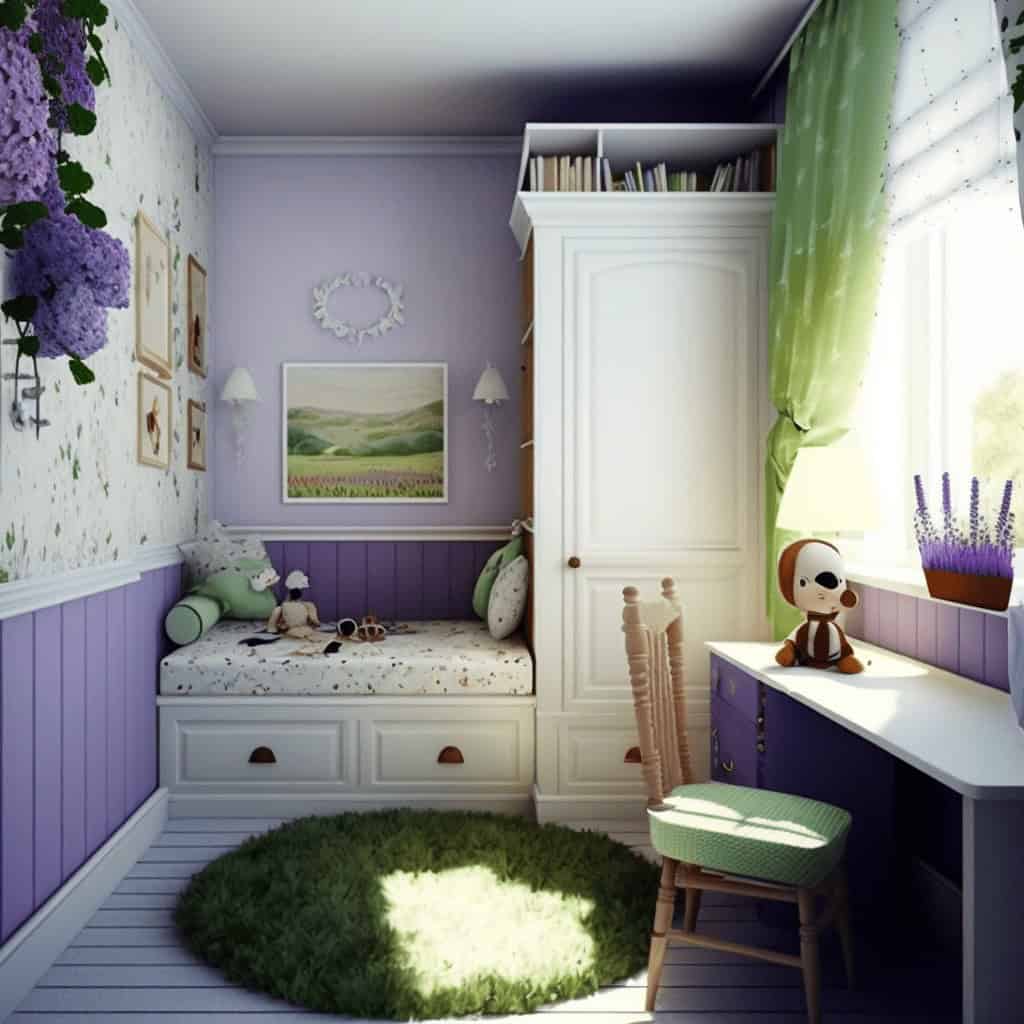 łóżko dziecięce w jasnej ramie z pojemnikami na pościel, w pastelowych kolorach, w pokoju dziecięcym, z dekoracyjnymi poduszkami i maskotkami, przytulny i funkcjonalny pokój dla dziecka.