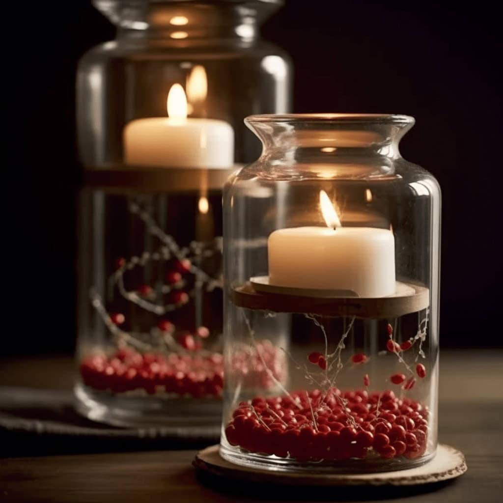 Lampki dekoracyjne ze świecami w szklanych naczyniach, romantyczne oświetlenie do domu i ogrodu, idealne na wieczory, romantyczne okazje i święta, elegancki klimat, dekoracje na specjalne okazje.