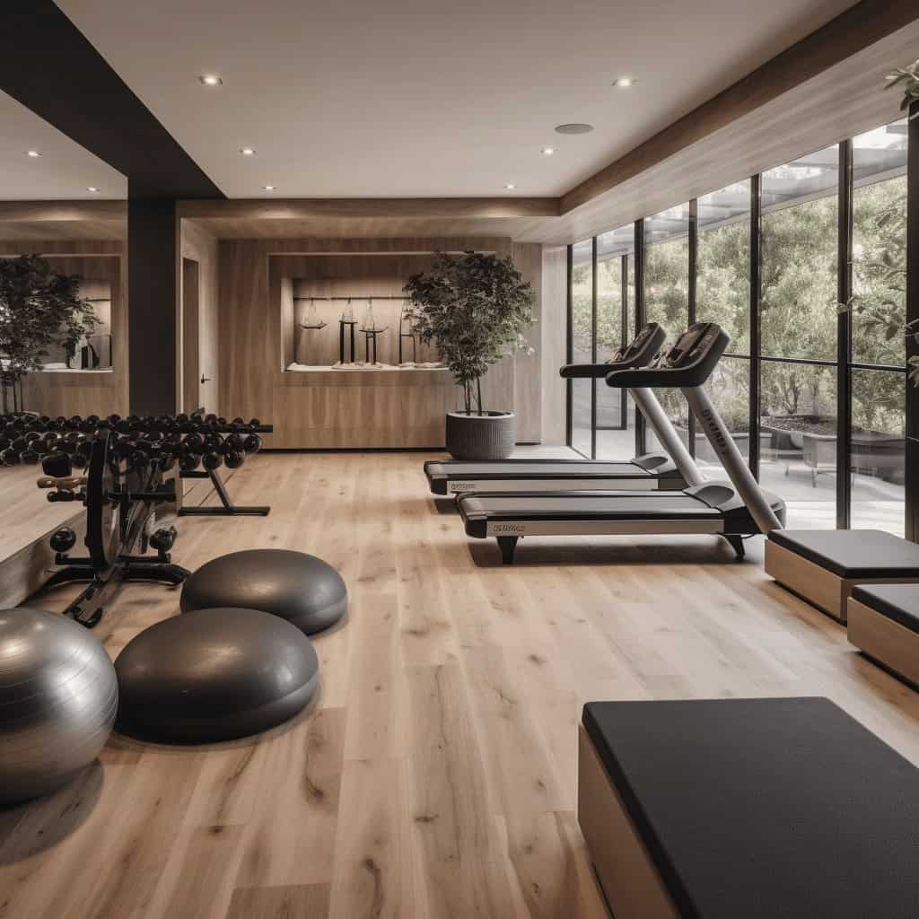 Nowy nowoczesny klub fitness z bieżniami, kettlebellami i piłkami do ćwiczeń w przestronnej, jasnej sali z dużymi oknami i naturalnym oświetleniem. Idealne miejsce do rehabilitacji i aktywnego wypoczynku.