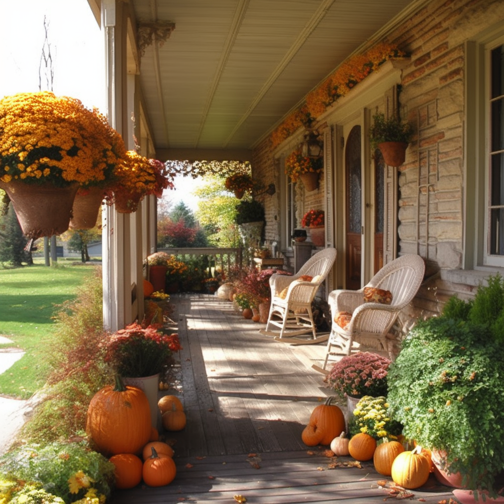 Jesienna weranda dom w stylu amerykańskim