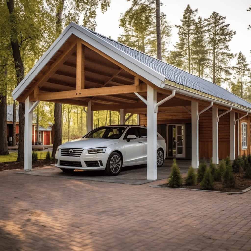 Nowy, nowoczesny garaż drewniany z miejscem na samochód, solidna konstrukcja, elegancki design, idealny do optymalizacji przestrzeni i ochrony pojazdów, dostępny na PaniDyrektor.pl.