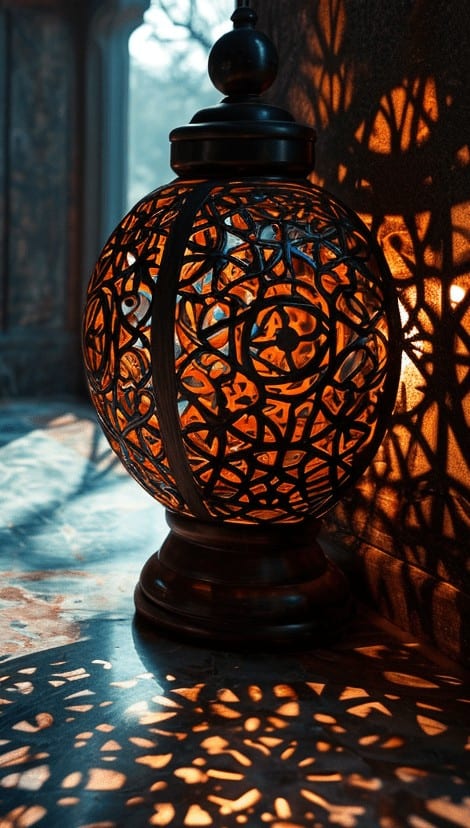 Wyjątkowa dekoracja lampionu z eleganckim wzorem, tworząca atmosferę ciepła i relaksu, idealna do wnętrz w stylu orientalnym czy boho.